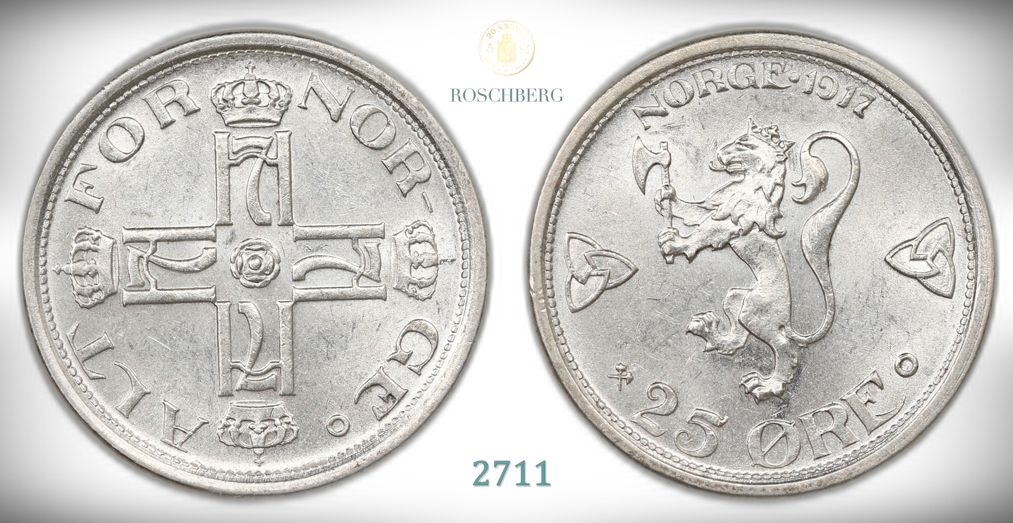 Norge 25 Øre 1917  Kv: 0/01