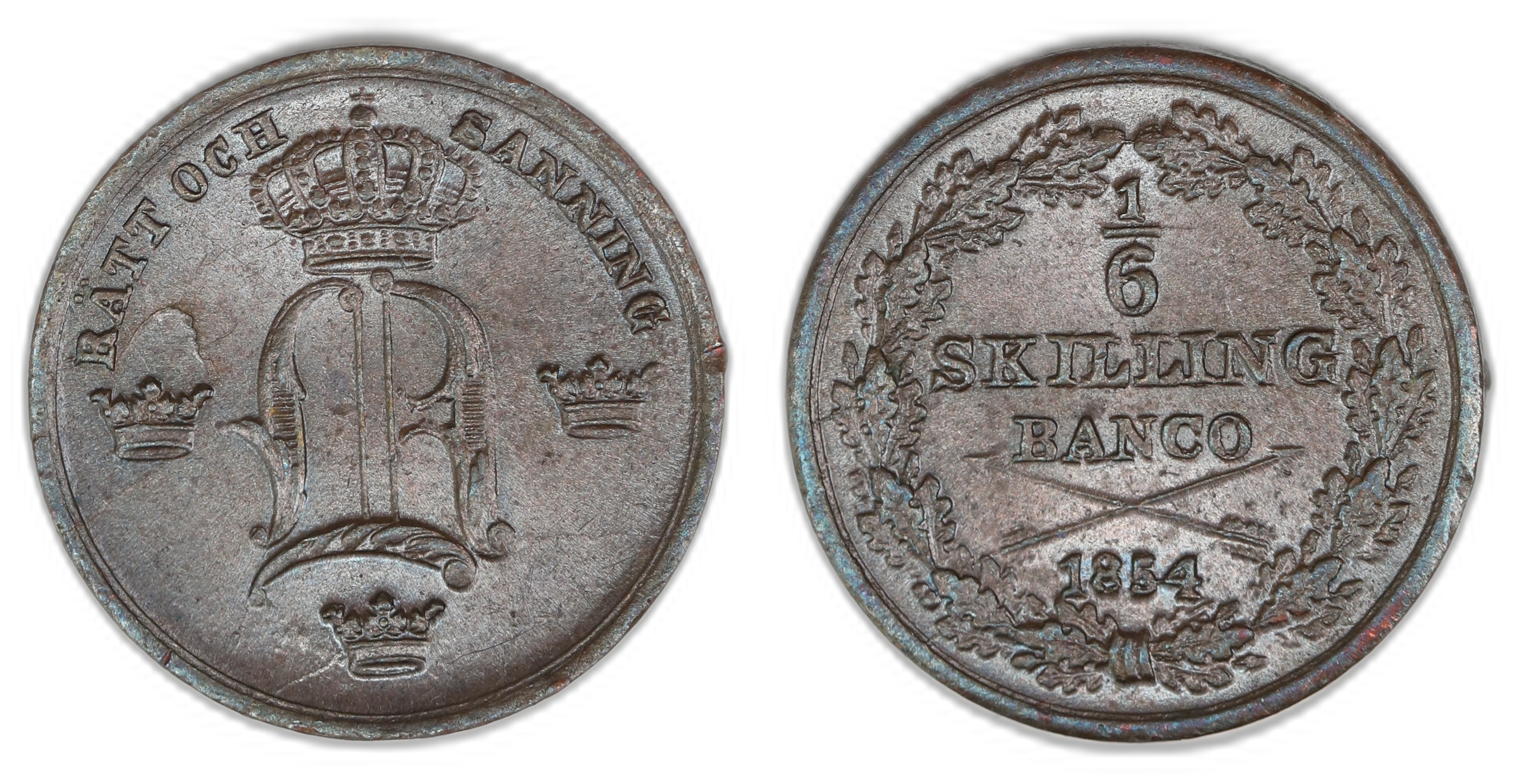 Sweden 1/6 Skilling 1854  Kv: 0/01 (UNC)