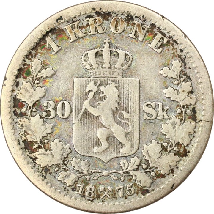 1 Krone / 30 Sk. 1875 Kv 1, hakk