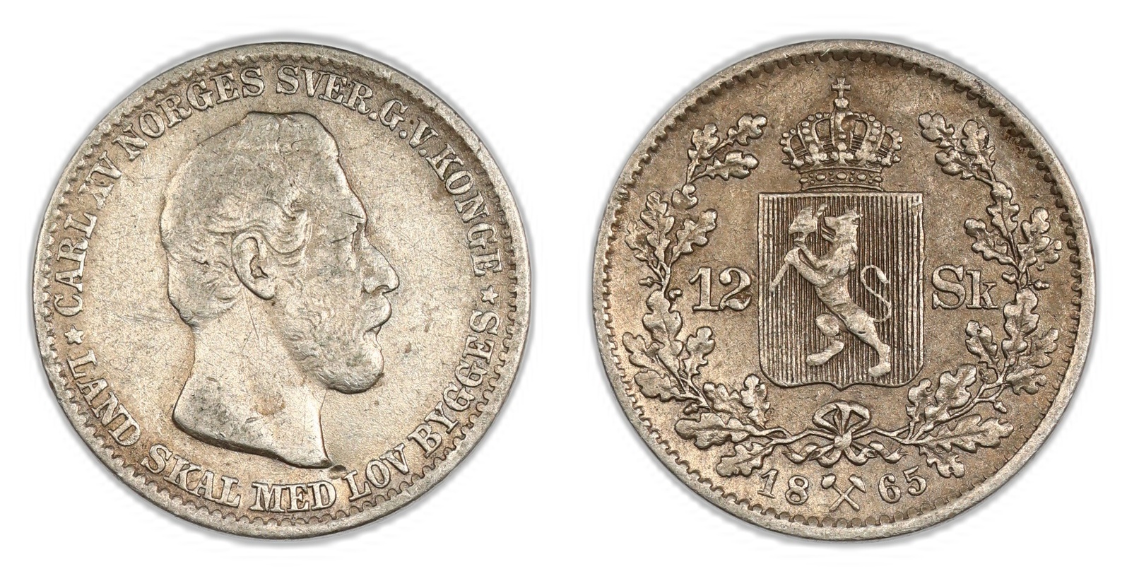 Norge 12 Skilling 1865 Kv 1, hakk