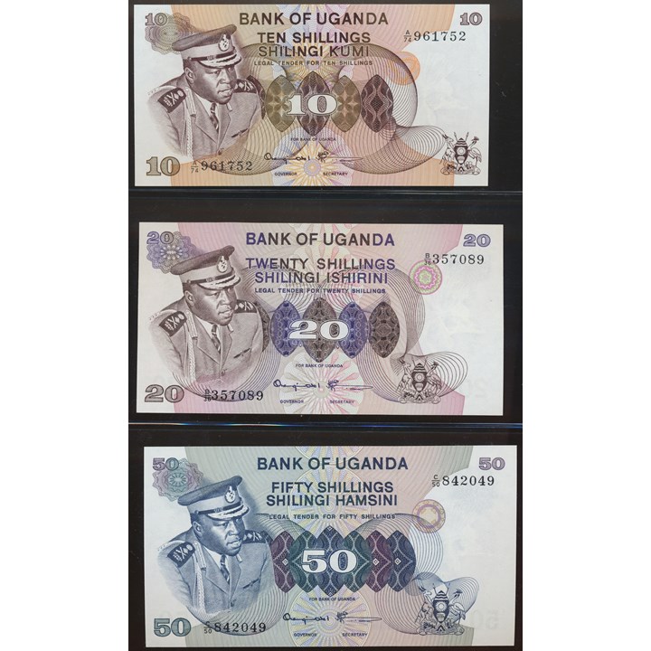 Uganda Idi Amin 10, 20 og 50 Shillings ND (1973) Kv 0