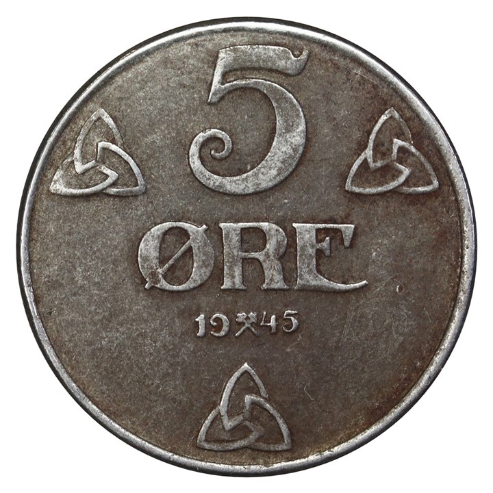 5 Øre 1945 Kv 1+