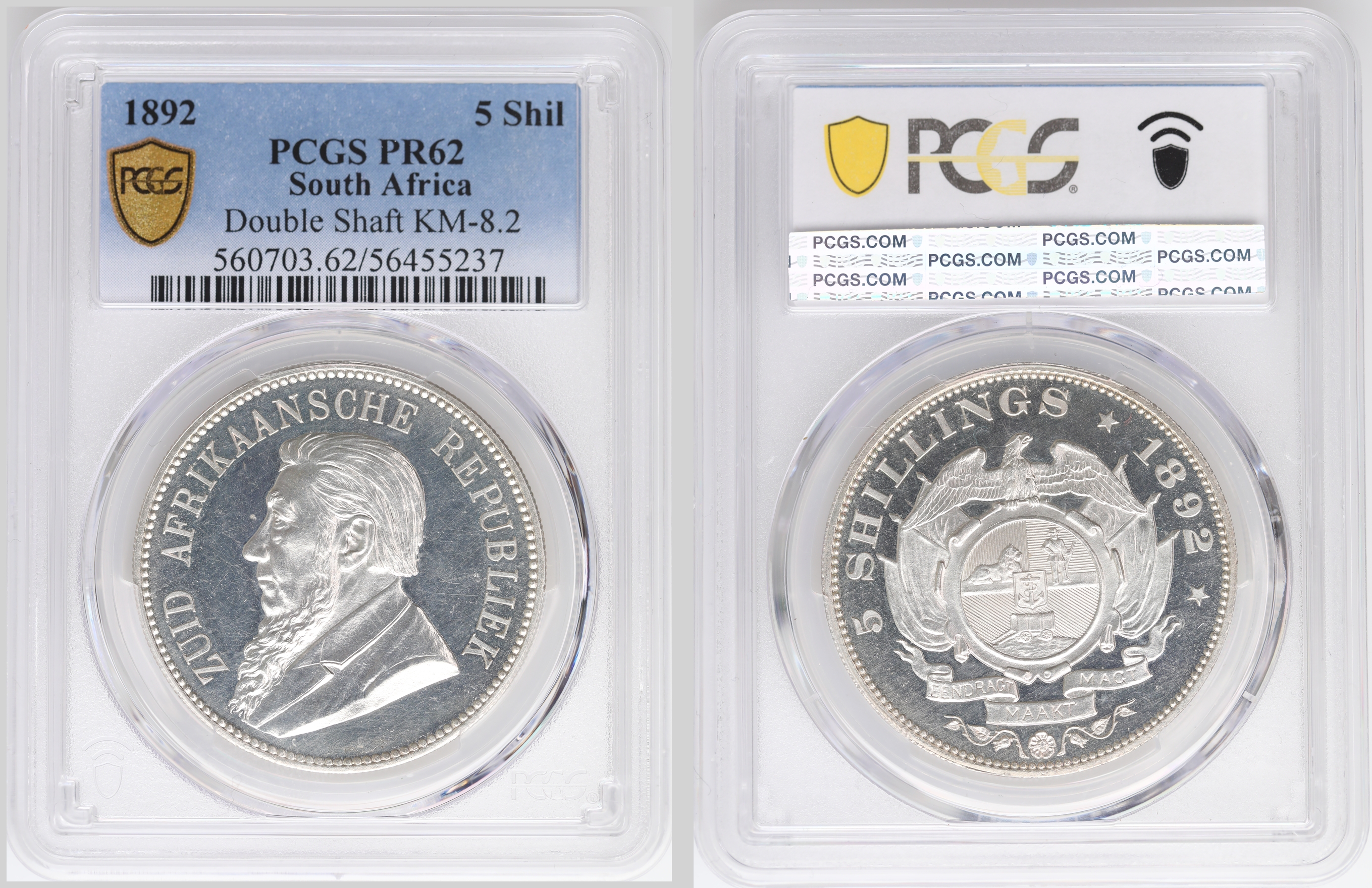 South Africa 5 Shillings 1892  Kv: PCGS PR62