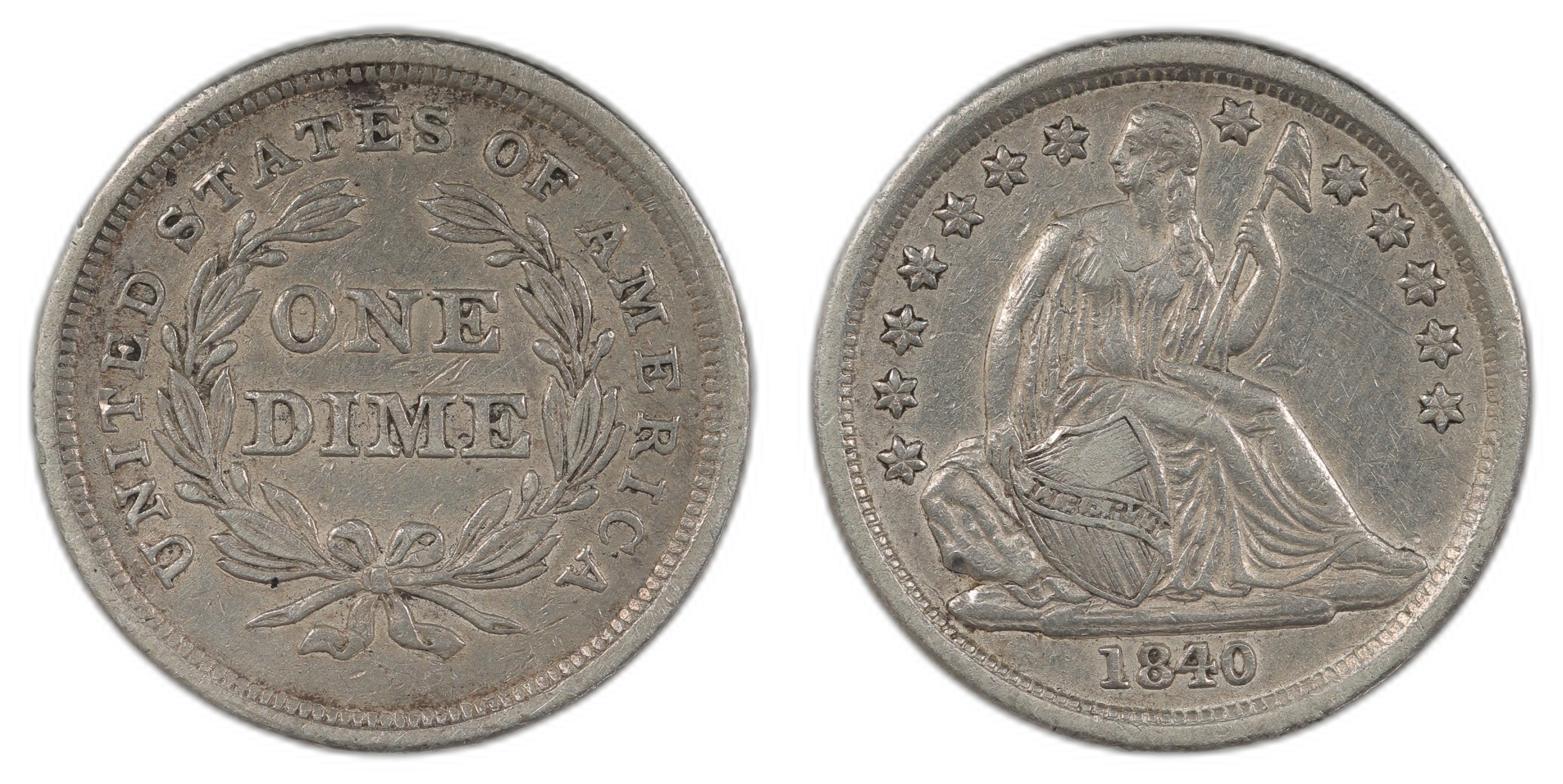 USA Dime 1840 No Drapery Kv VF