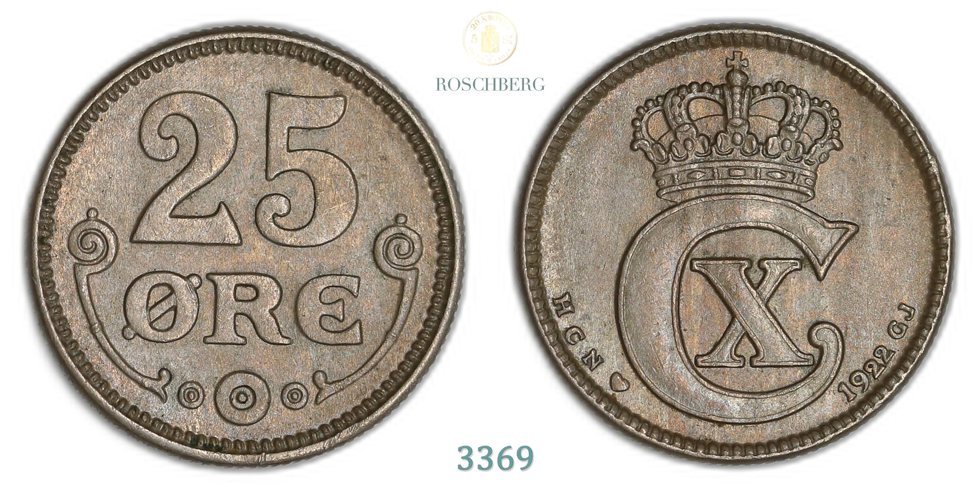 Danmark 25 Øre 1922  Kv: 01