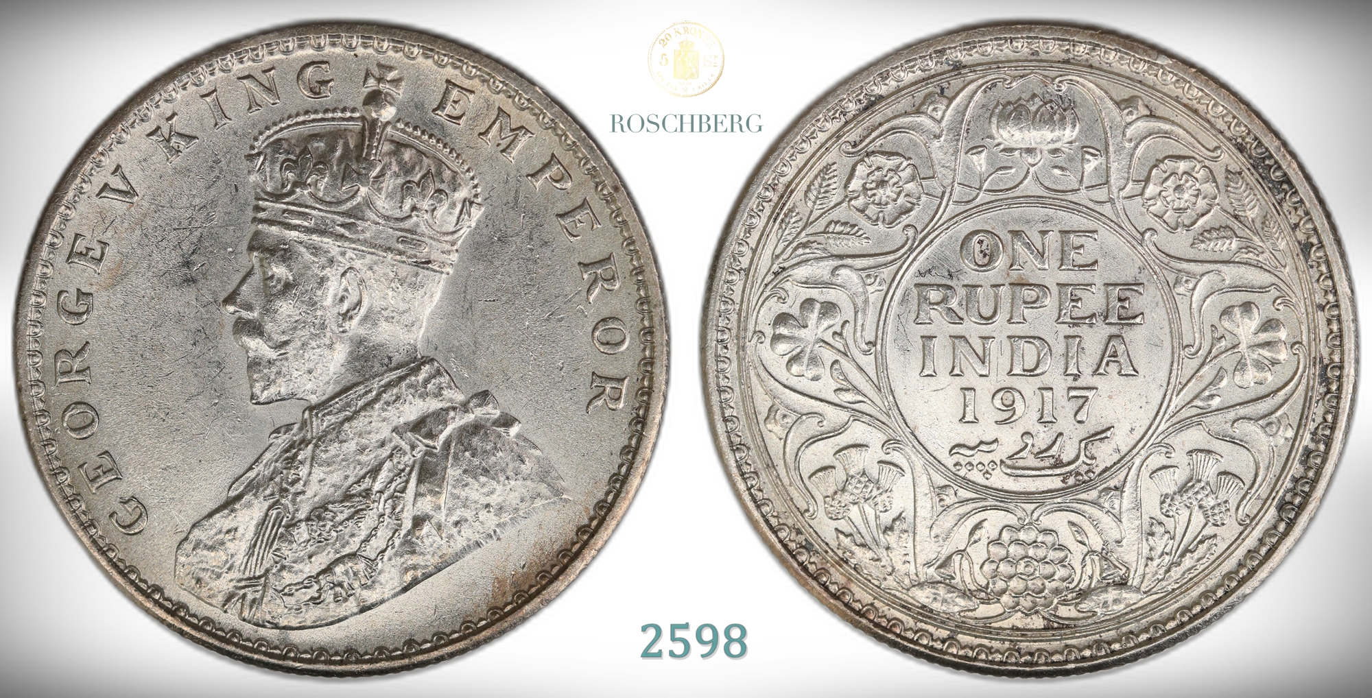 India, British 1 Rupee 1917  Kv: 01 (AU)