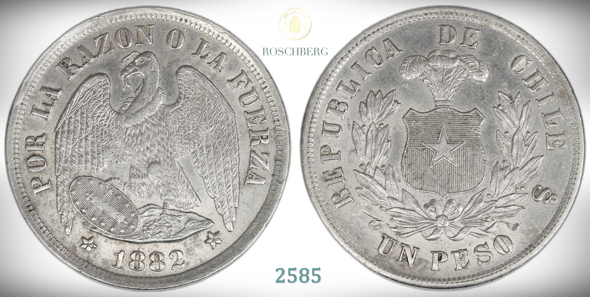 Chile Peso 1882-So  Kv: 01 (UNC)