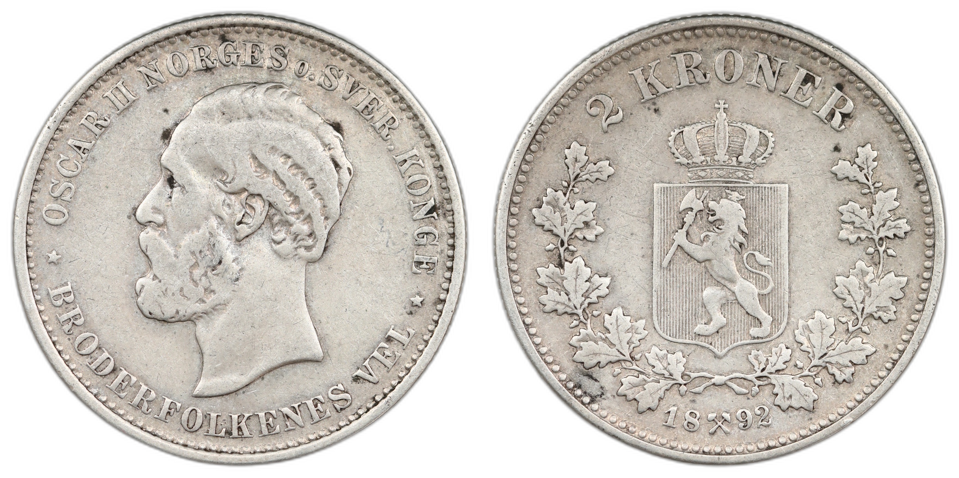 Norge 2 Kroner 1892 Kv 1