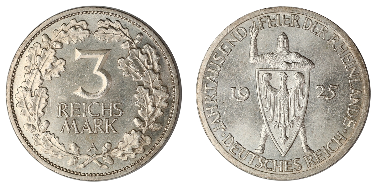 Germany  3 Mark 1925-A Kv UNC