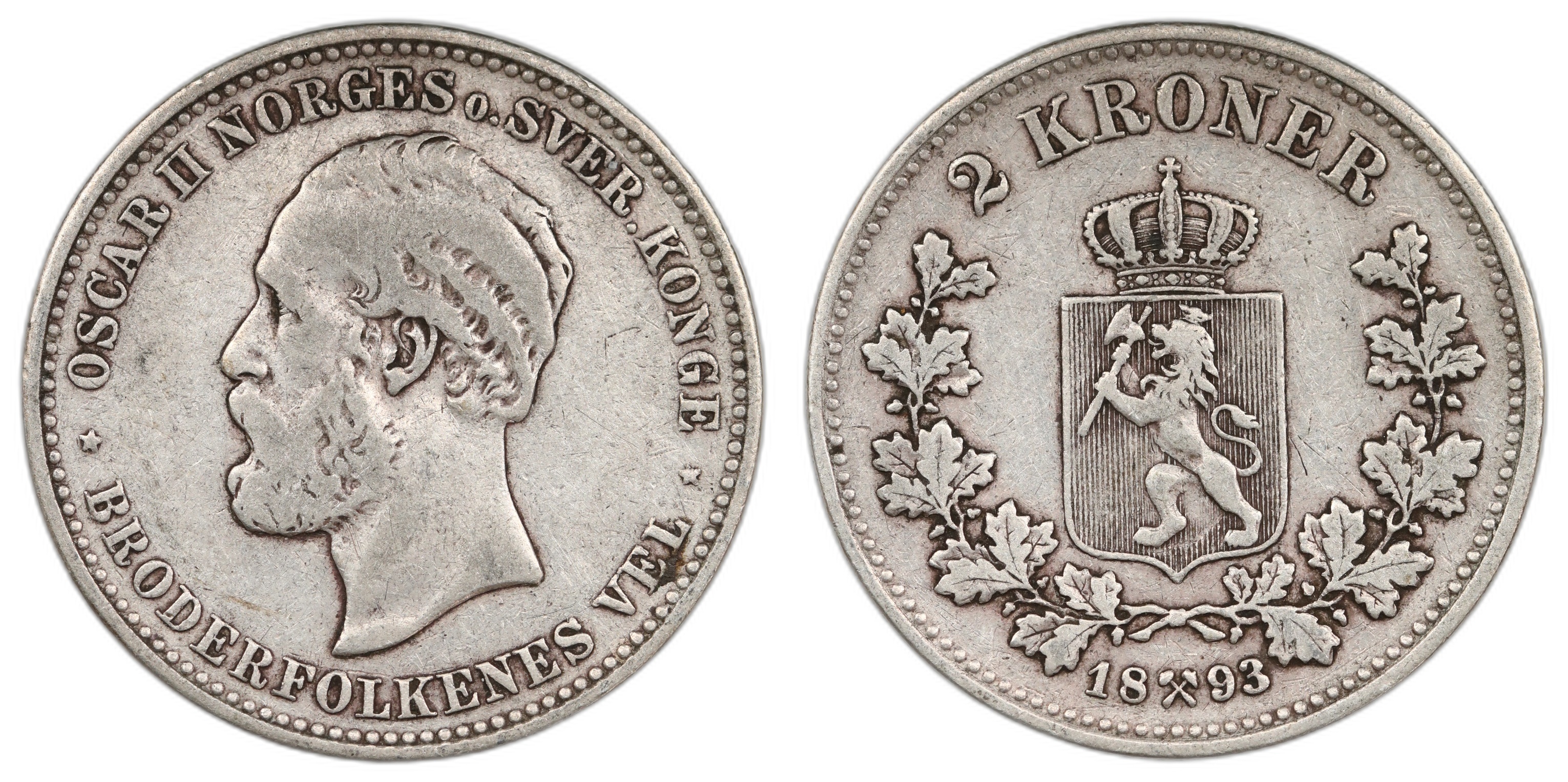 Norge 2 Kroner 1893 Kv 1