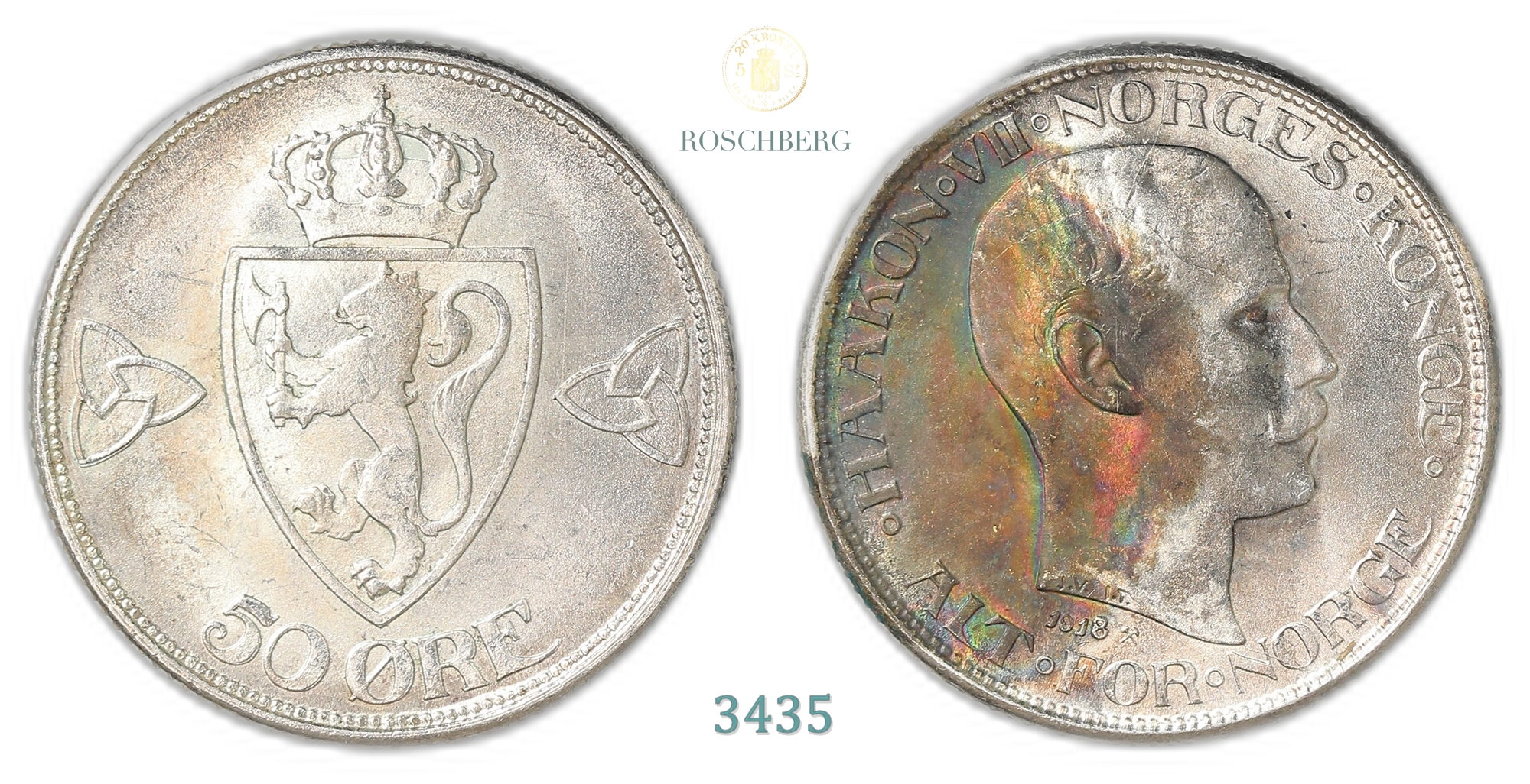Norge 50 Øre 1918  Kv: 0/01
