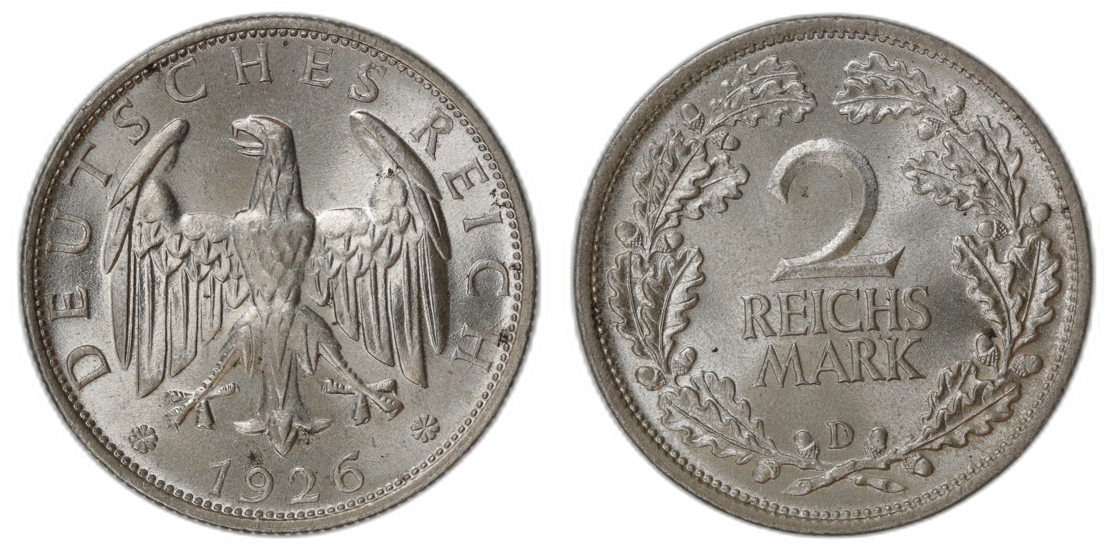 Germany 2 Mark 1926-D Kv: Choice UNC