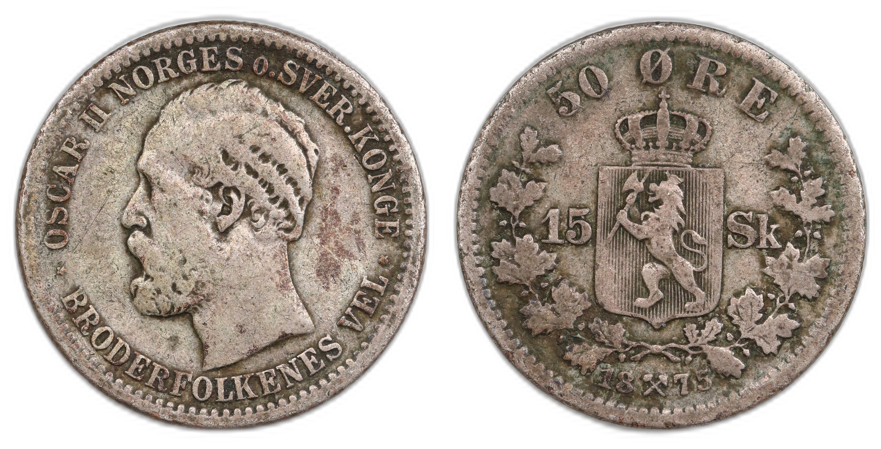 50 Øre / 15 Sk 1875 Kv 1/1-