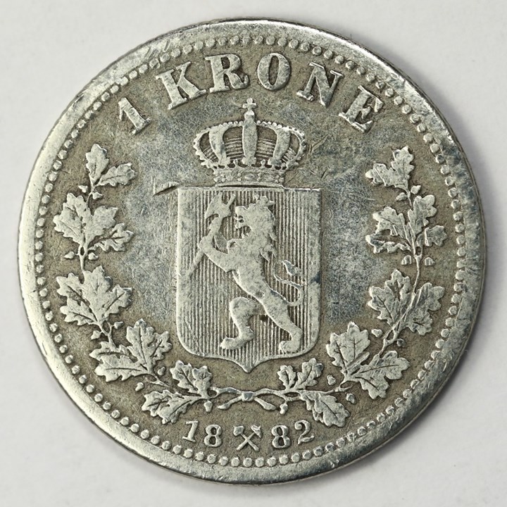 1 Krone 1882 Kv 1/1-, renset og kanthakk
