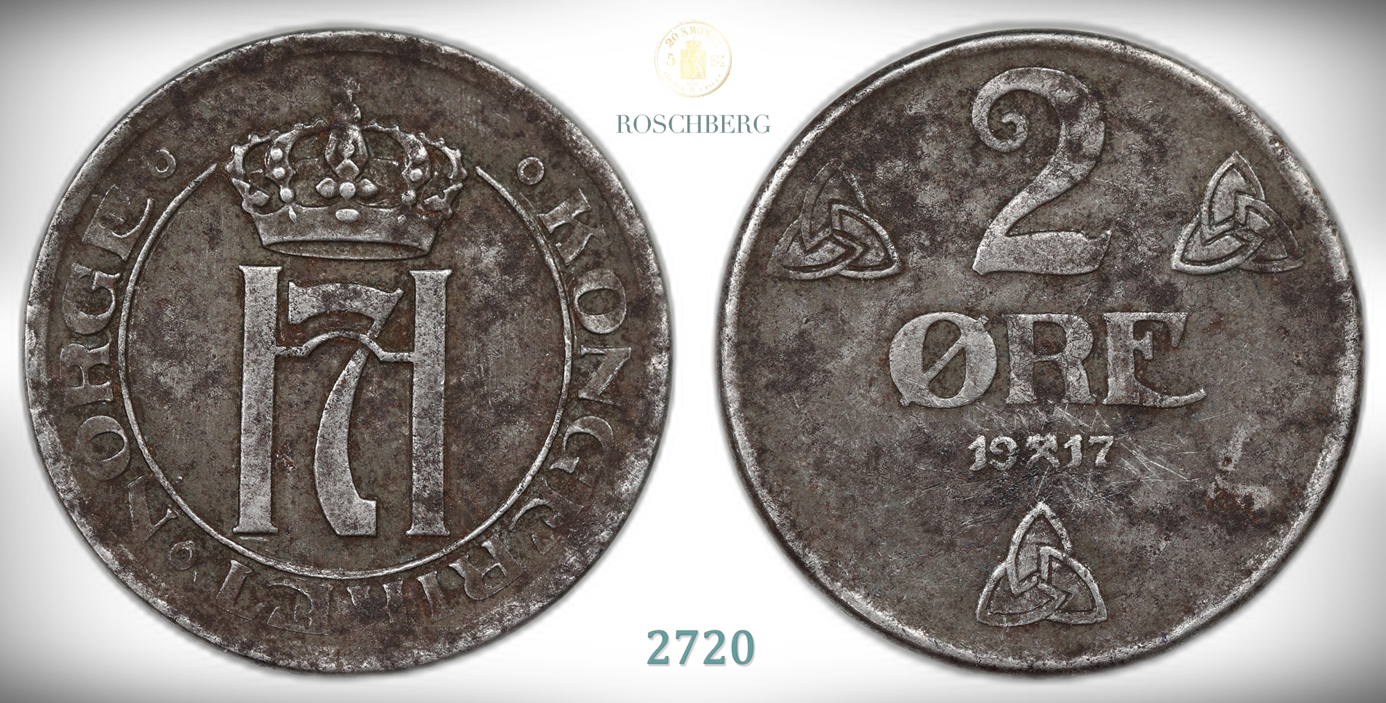 Norge 2 Øre 1917  Kv: 1/1-