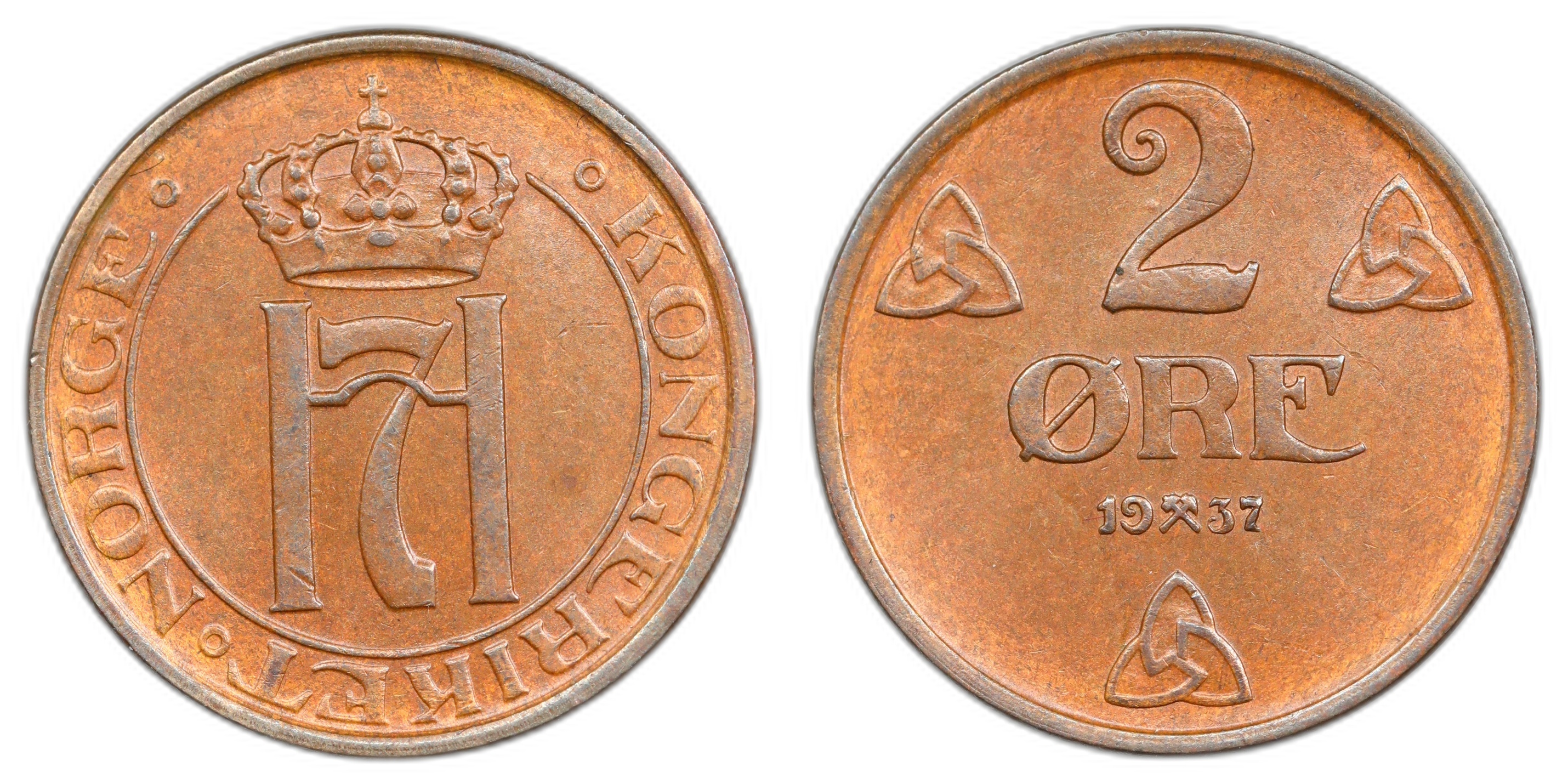 Norge 2 Øre 1937 Kv 0/01 