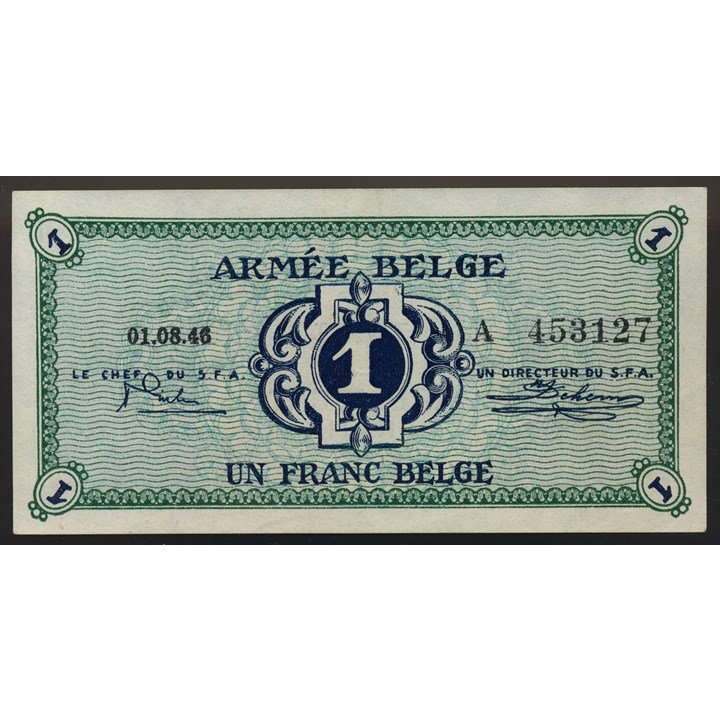 Belgium 1 Franc 1946, pick M1a, Kv 01 (AU)