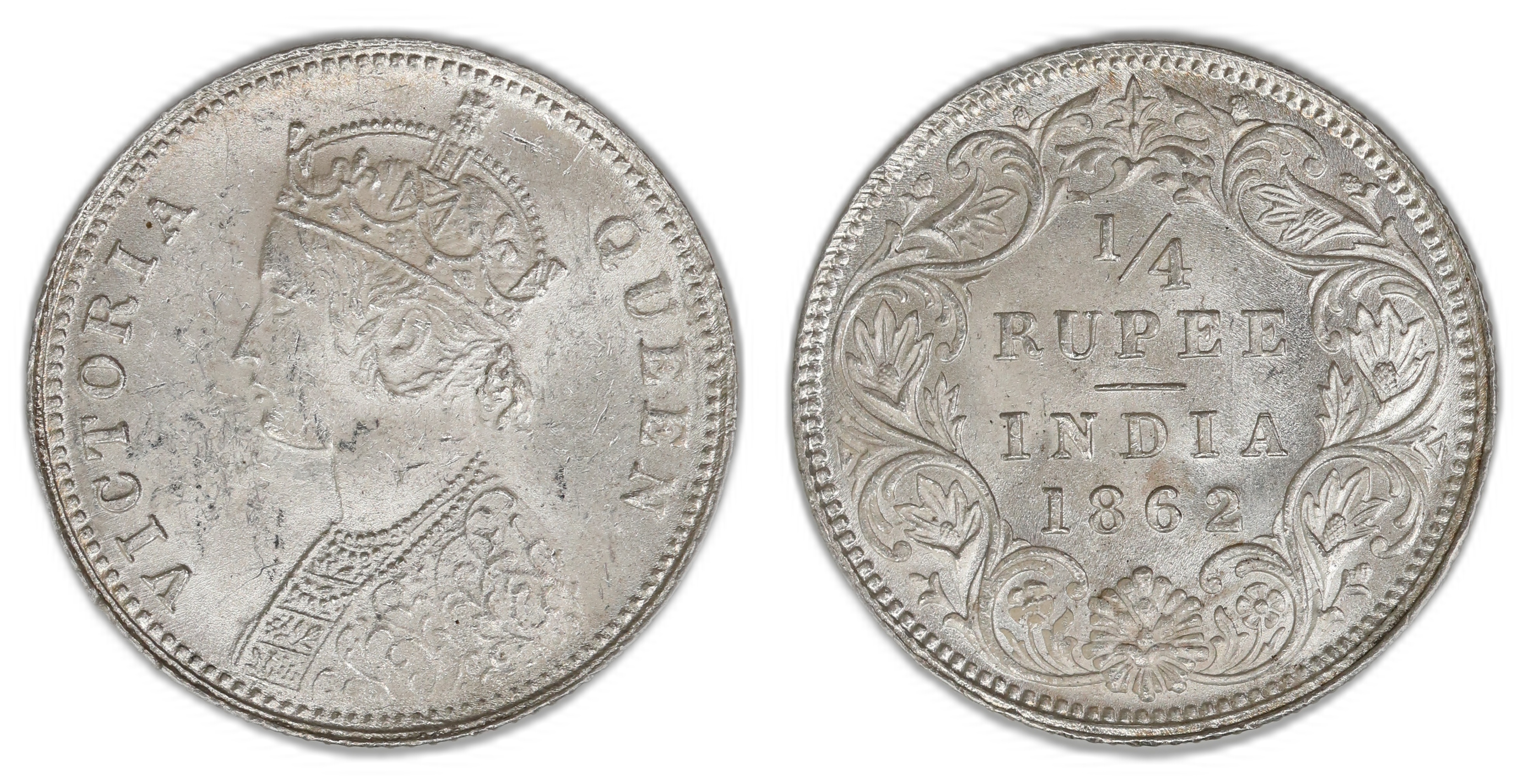 India, British 1/4 Rupee 1862  Kv: UNC