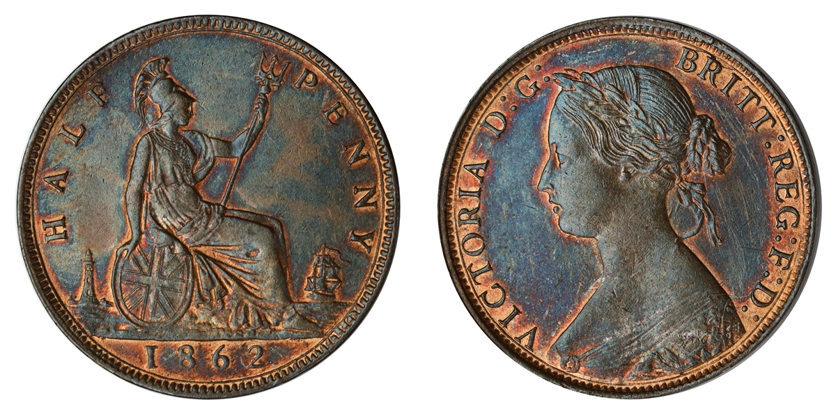 Great Britain Half Penny 1862 Kv: UNC, cleaned