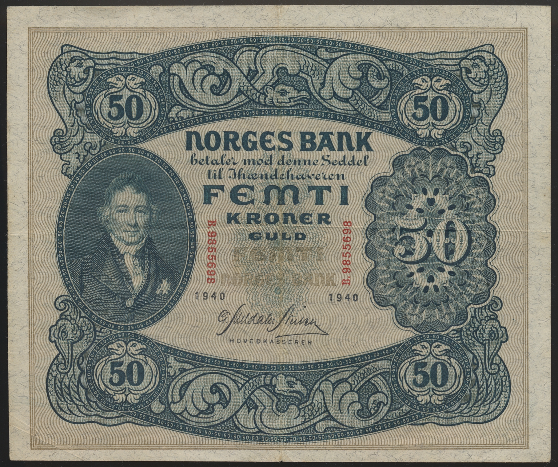 Norge 50 Kroner 1940 B  Kv: 1+