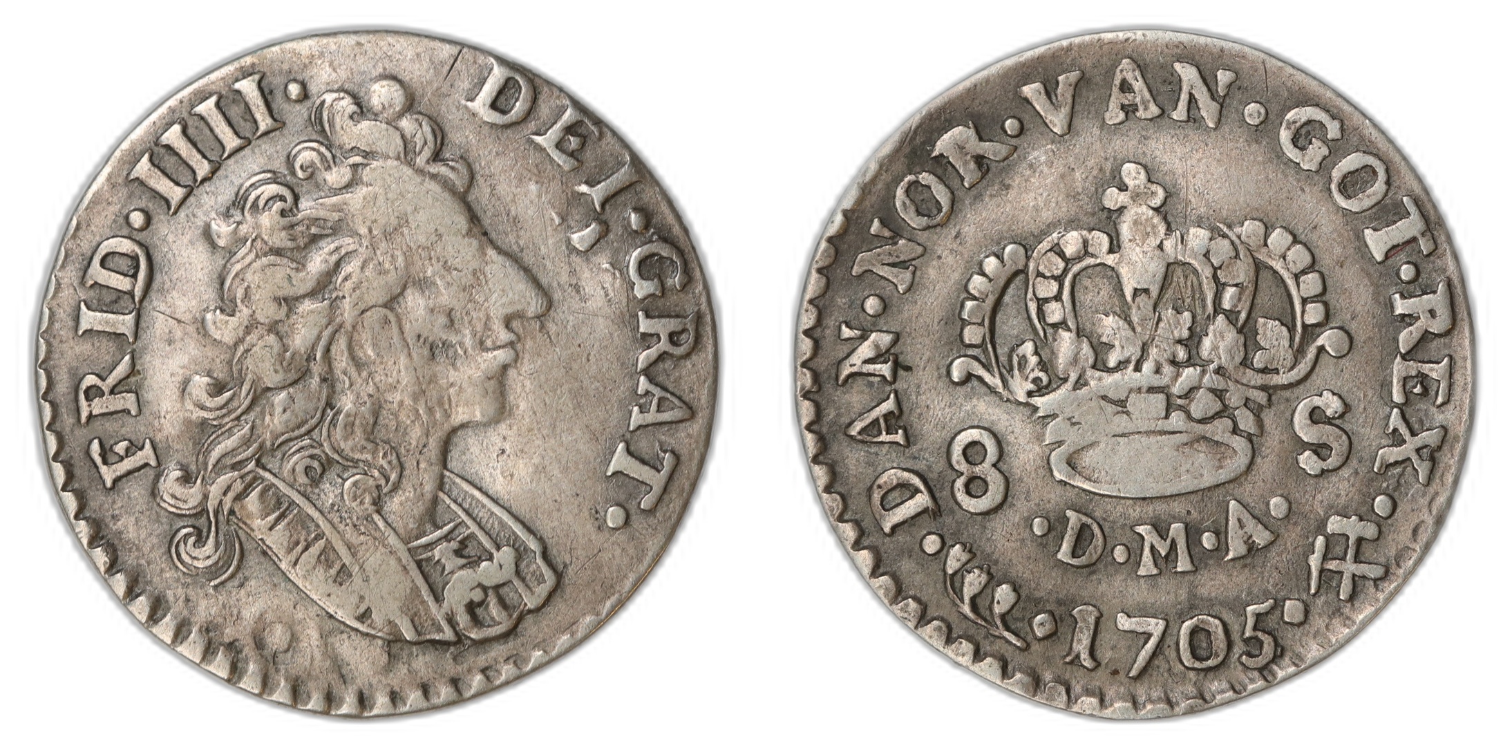 Norge 8 Skilling 1705 Kv 1+