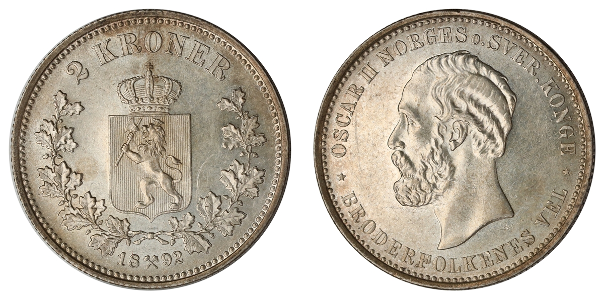 Norge 2 Kroner 1892 Kv: 0
