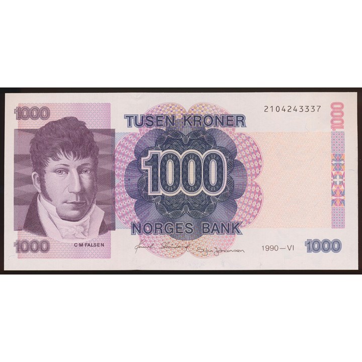 1000 Kroner 1990 Kv 0-, minimalt tellemerke