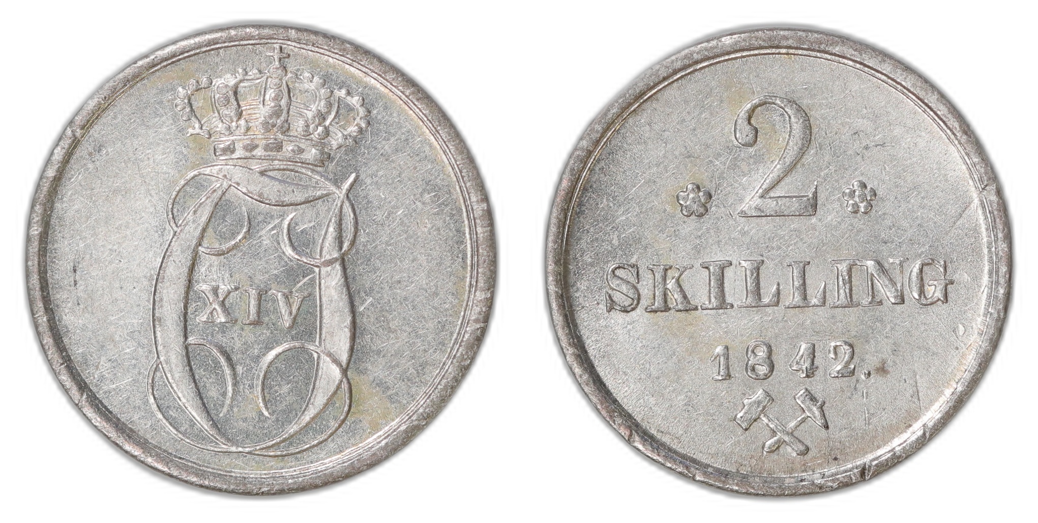 Norge 2 Skilling 1842 Kv: 0/01