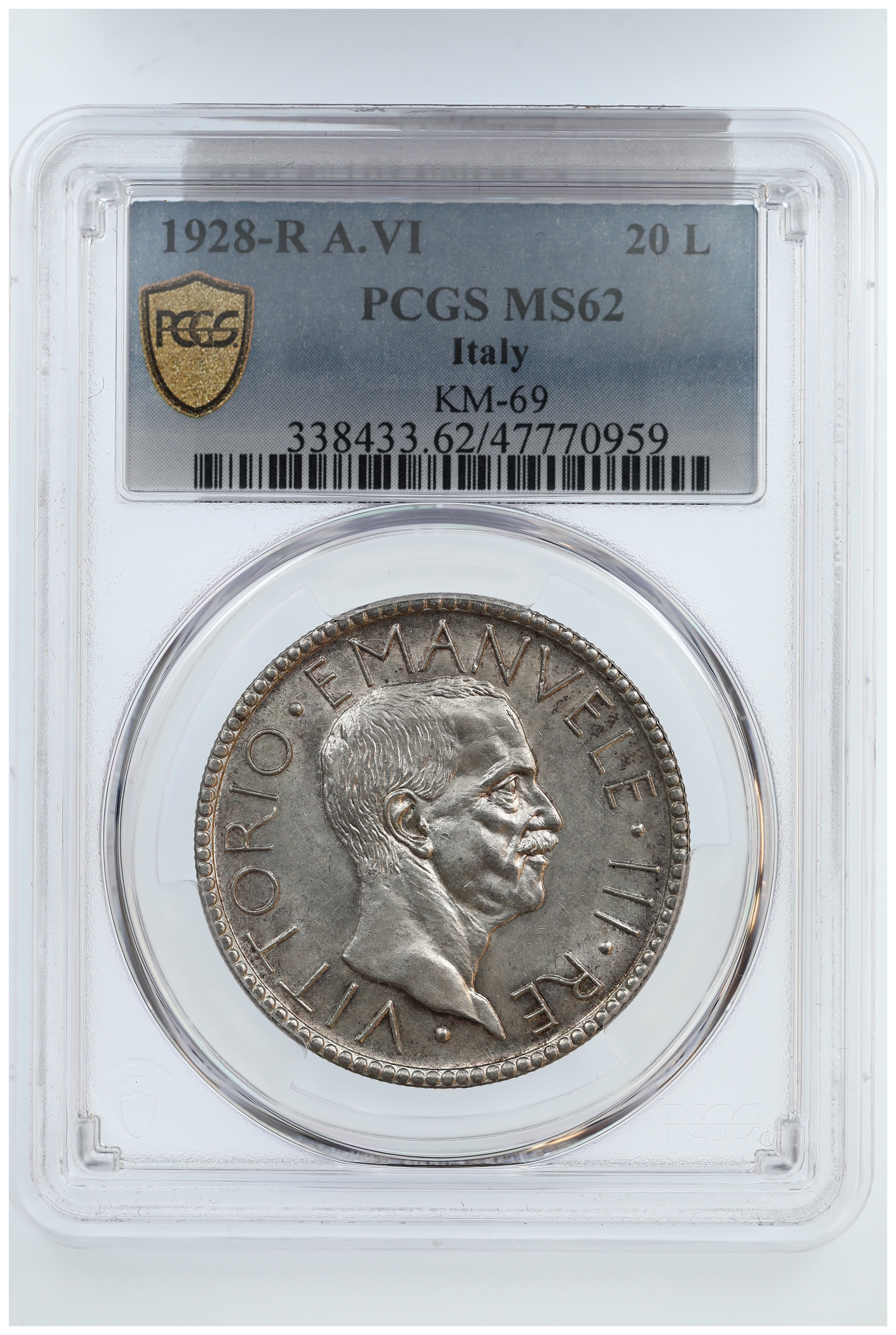 Italy 20 Lire 1928-R Kv: PCGS MS62