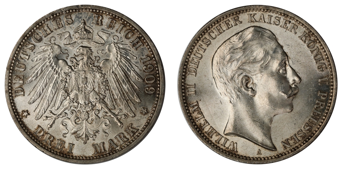 Germany - Preussen 3 Mark 1909-A  Kv: UNC