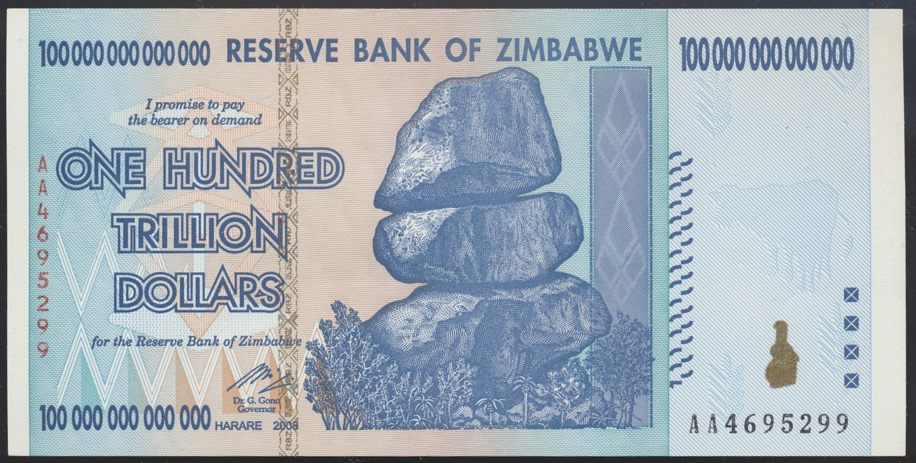 Zimbabwe 100 Trillion Dollars 2008 Hyperinflasjon Kv 0