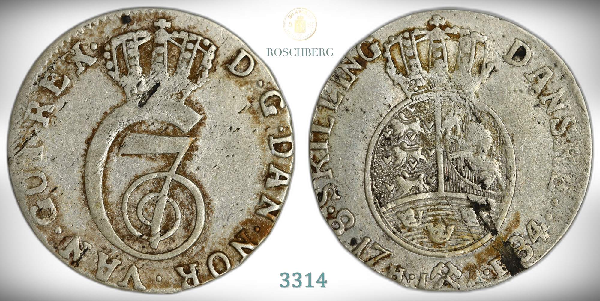 Norge 8 Skilling 1784  Kv: 1/1+