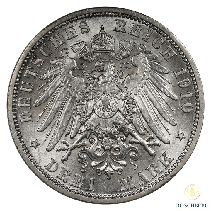 Prussia 3 Mark 1910-A Kv AU