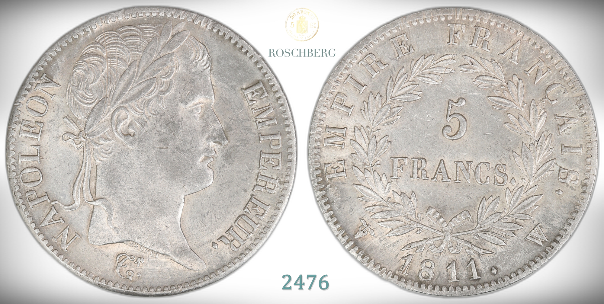 France 5 Francs 1811-W Napoleon Kv: 01 (AU)