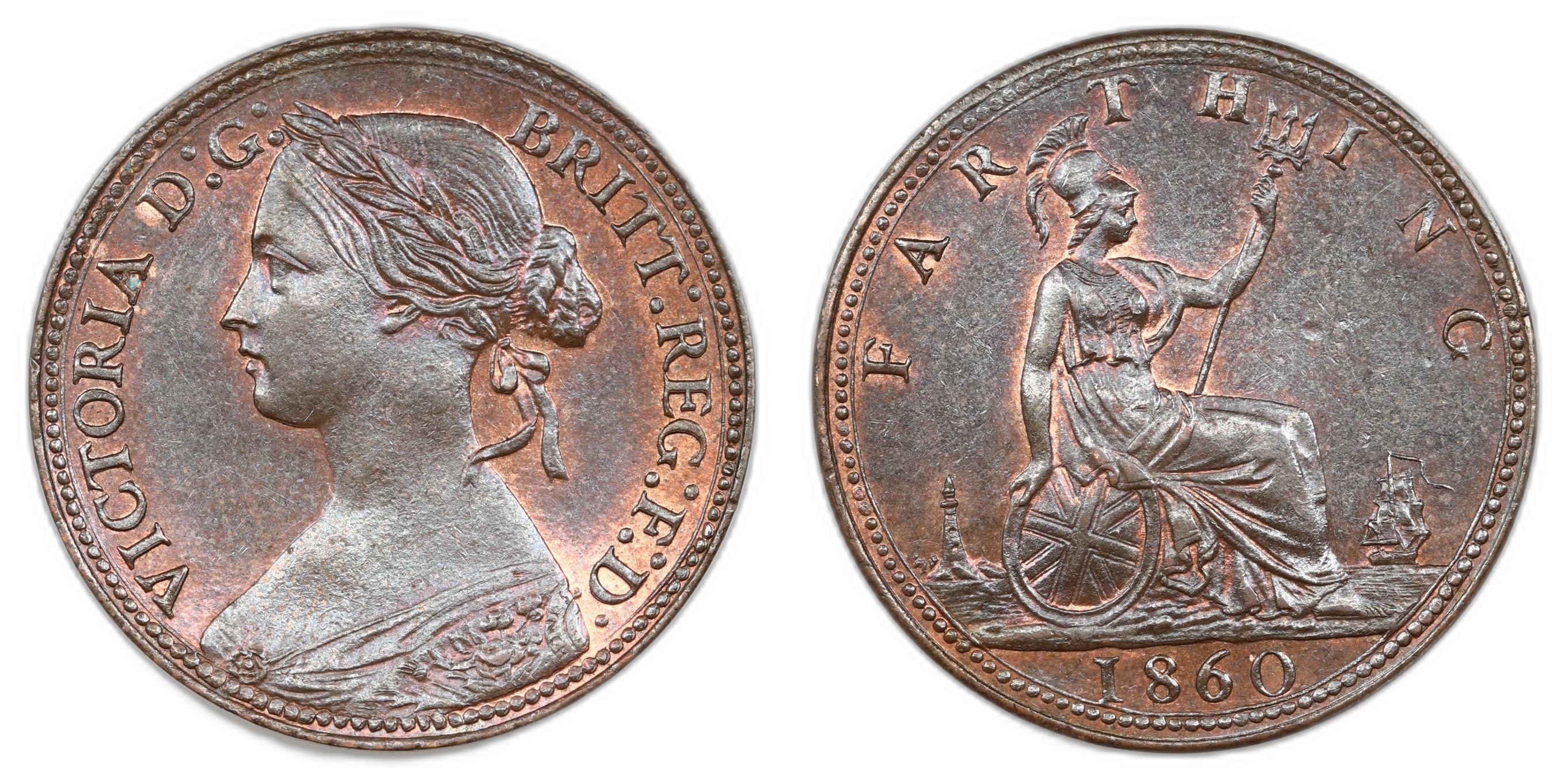 Great Britain Farthing 1860 Beaded Kv Choice UNC