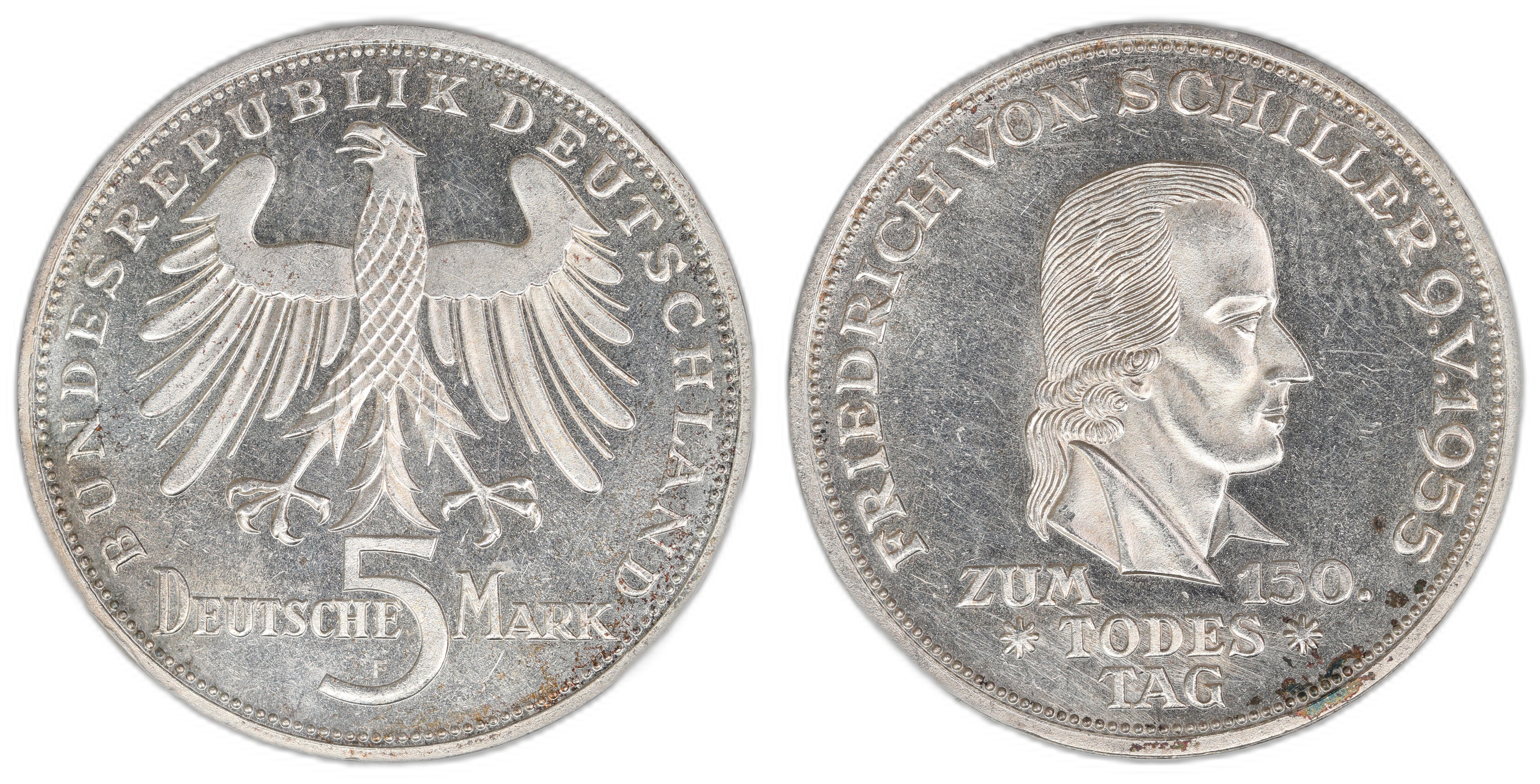 Germany, Republic 5 Mark 1955-F Schiller Kv: UNC