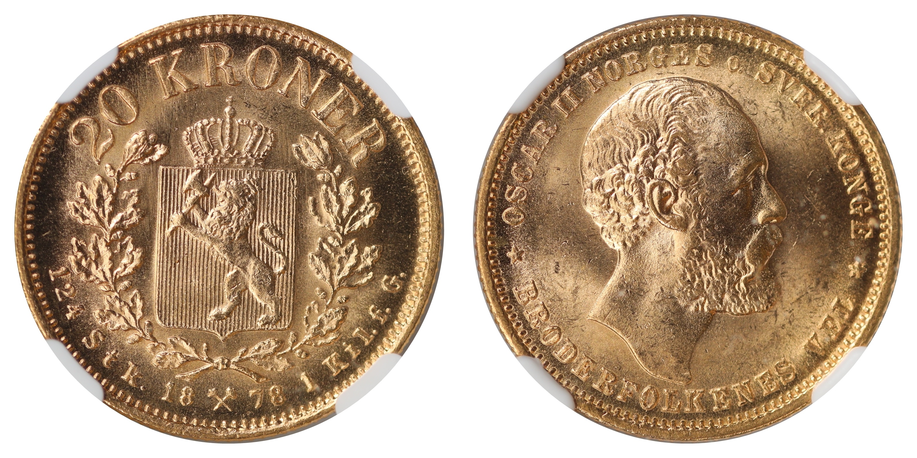 Norge 20 Kroner 1878  Kv: NGC MS63