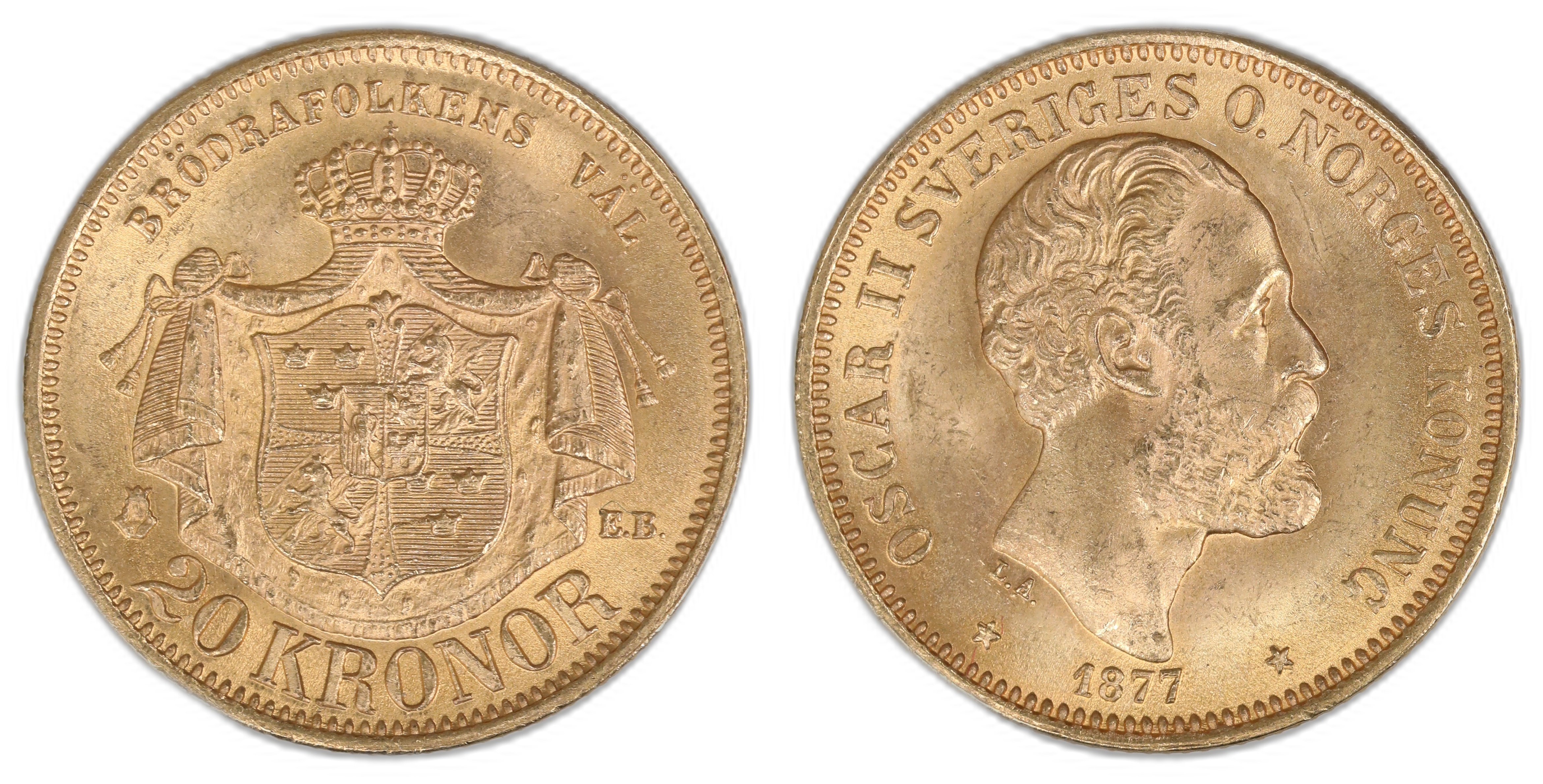 Sverige 20 Kronor 1877  Kv: 0/01