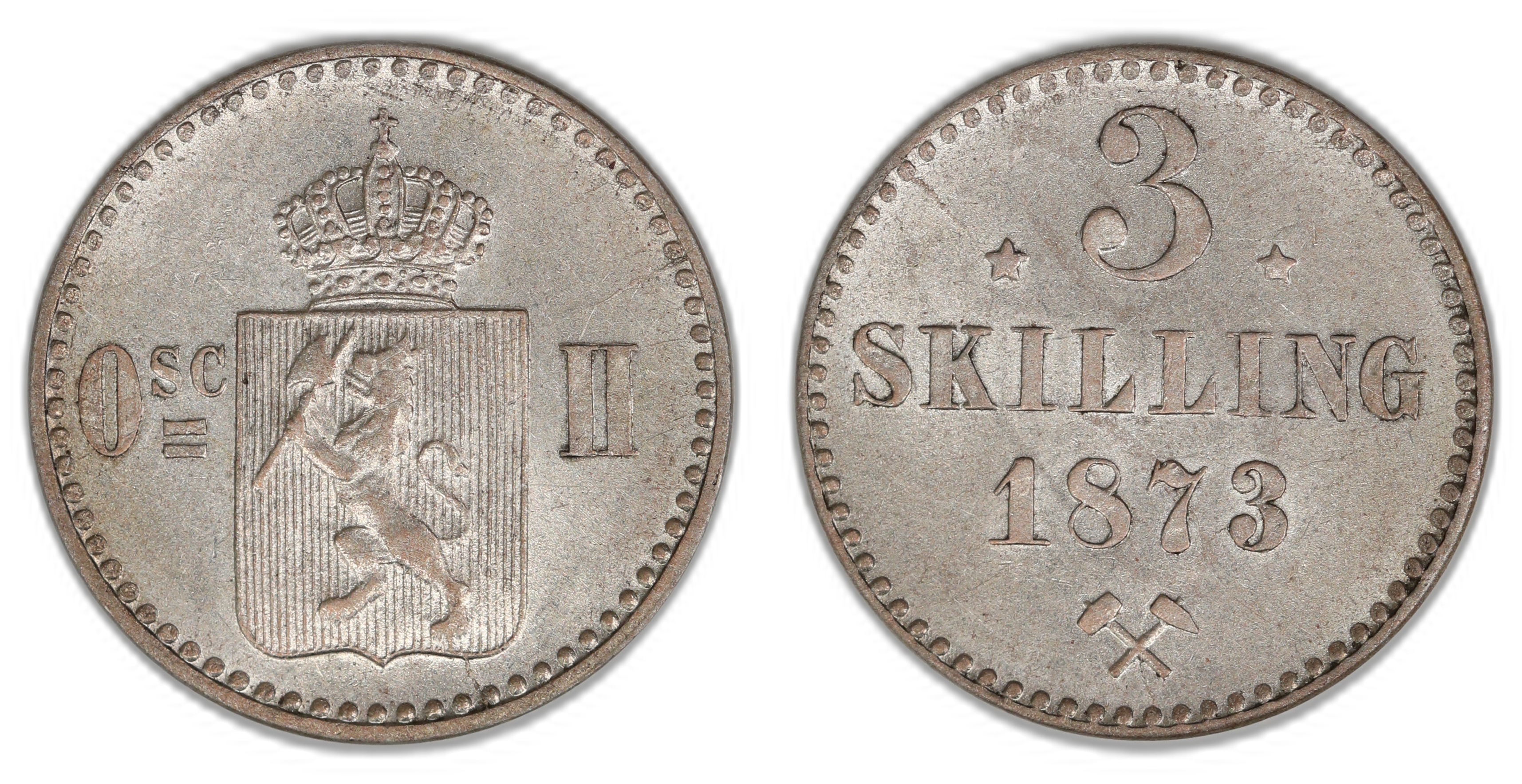 Norge 3 Skilling 1873  Kv: 0/01