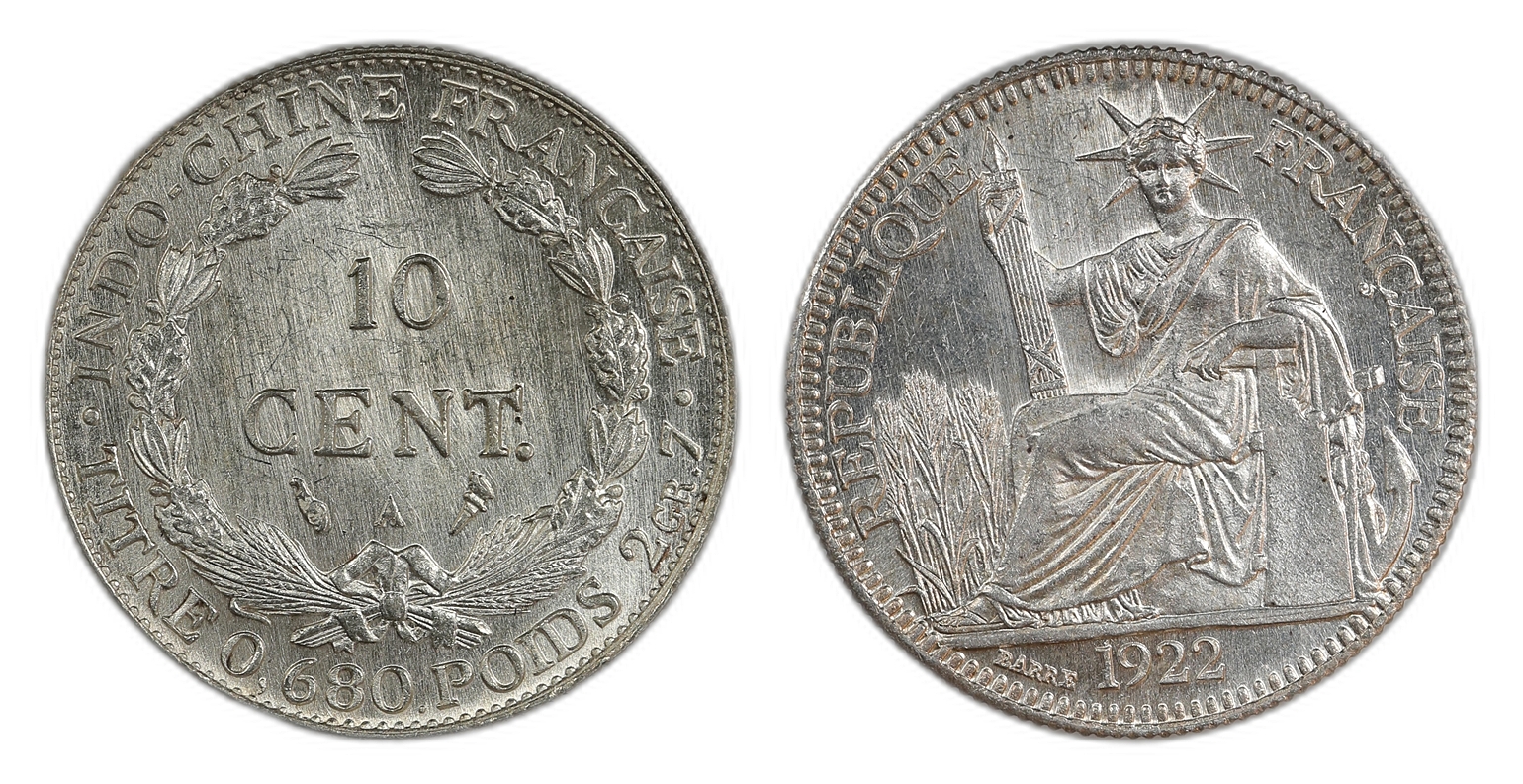 French IndoChina 10 Centimes 1922 Kv UNC