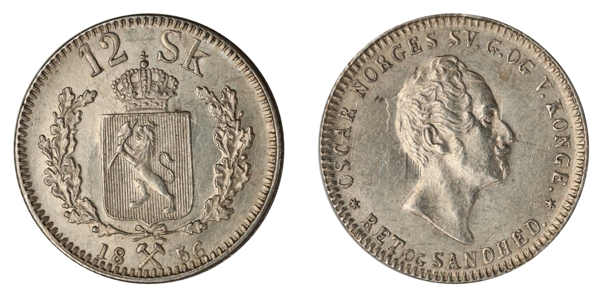 Norge 12 Skilling 1856 Kv: 0/01