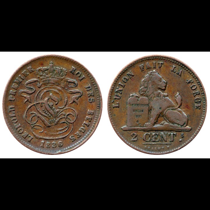 Belgium 2 Cent 1836 VF
