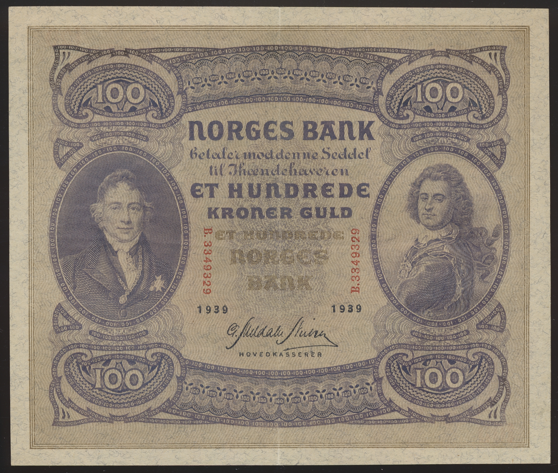 100 Kroner 1939 B Kv g1+