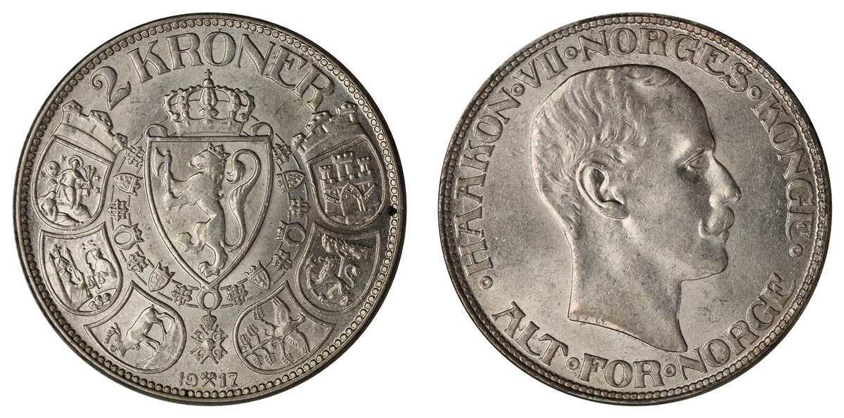 Norge 2 Kroner 1917  Kv: 0/01